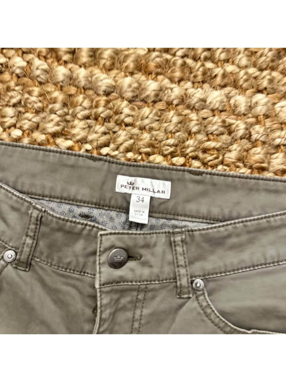 Peter Millar Mens Performance Chino Pants Straight Leg Tan Brown Stretch 34x30 - Picture 7 of 9